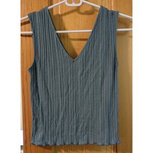 Everlane Pleated Tank Blue/Gray Ribbed Lettuce Hem, XS